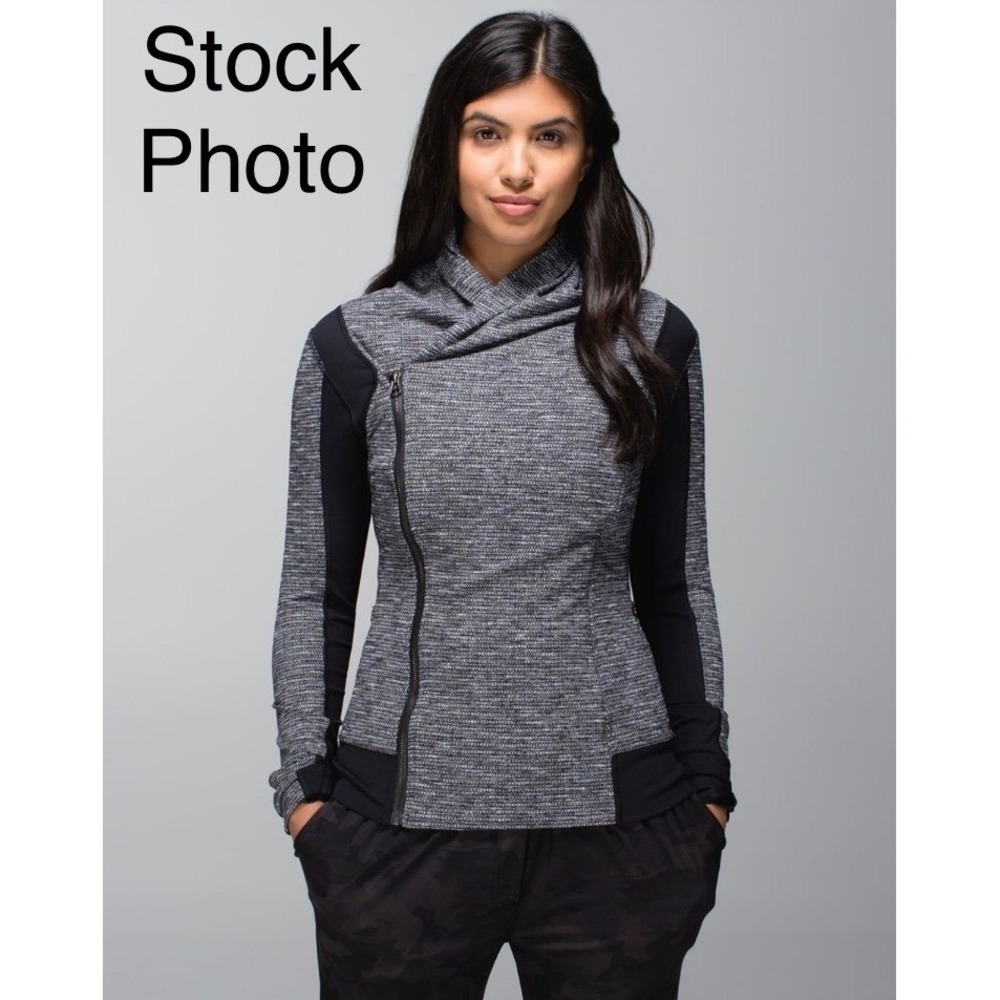 Lululemon Bhakti Gray Textured Knit Asymmetric Zip Up Jacket with Thumbholes